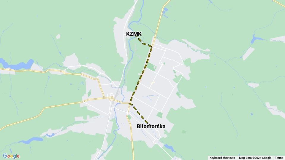 Kramatorsk tram line 5: Biłomorśka - KZMK route map