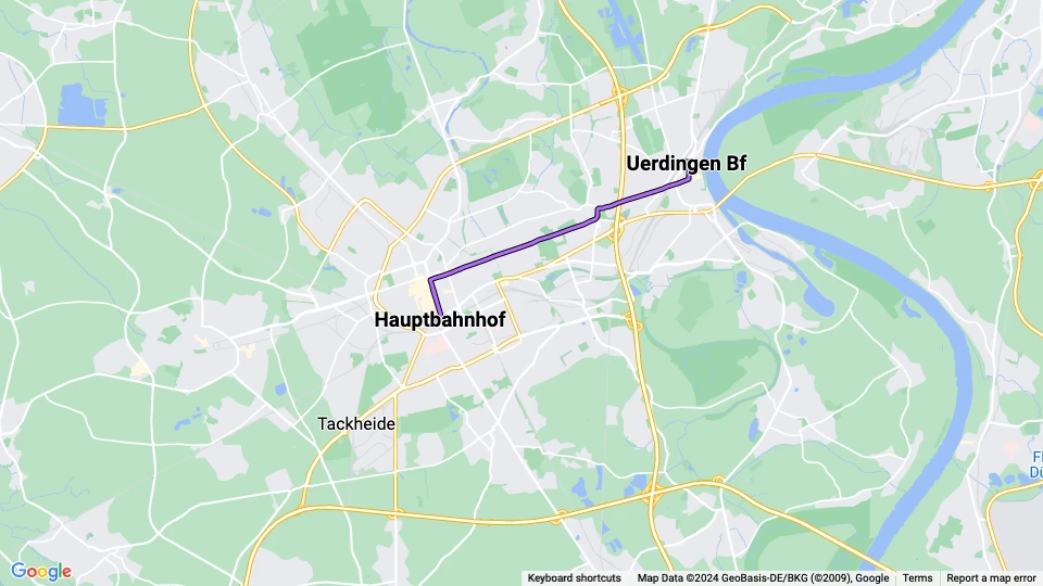 Krefeld tram line 043: Hauptbahnhof - Uerdingen Bf route map