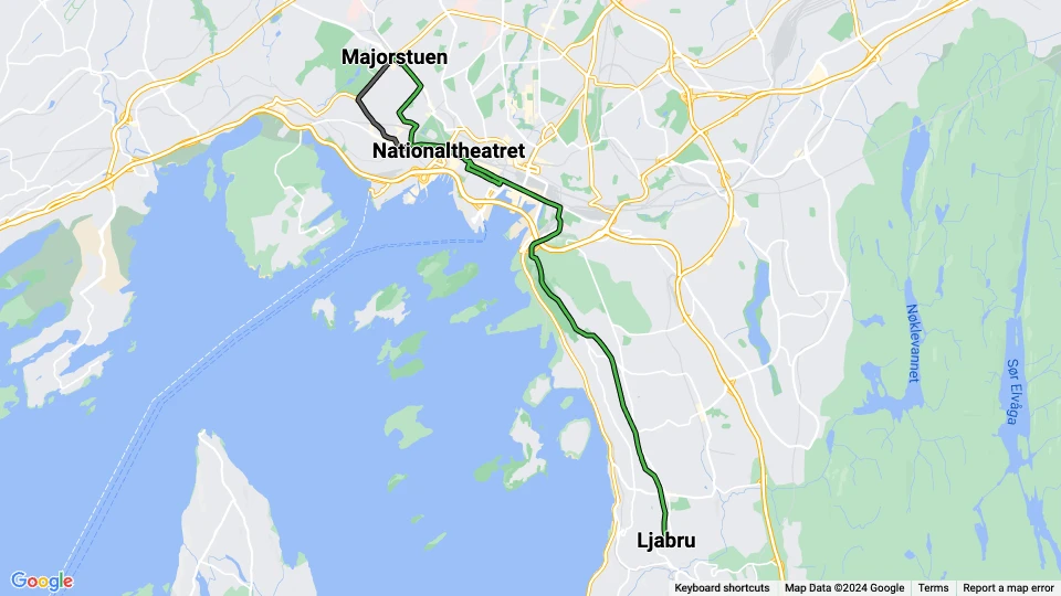 Kristiania Elektriske Sporvei (KES) route map