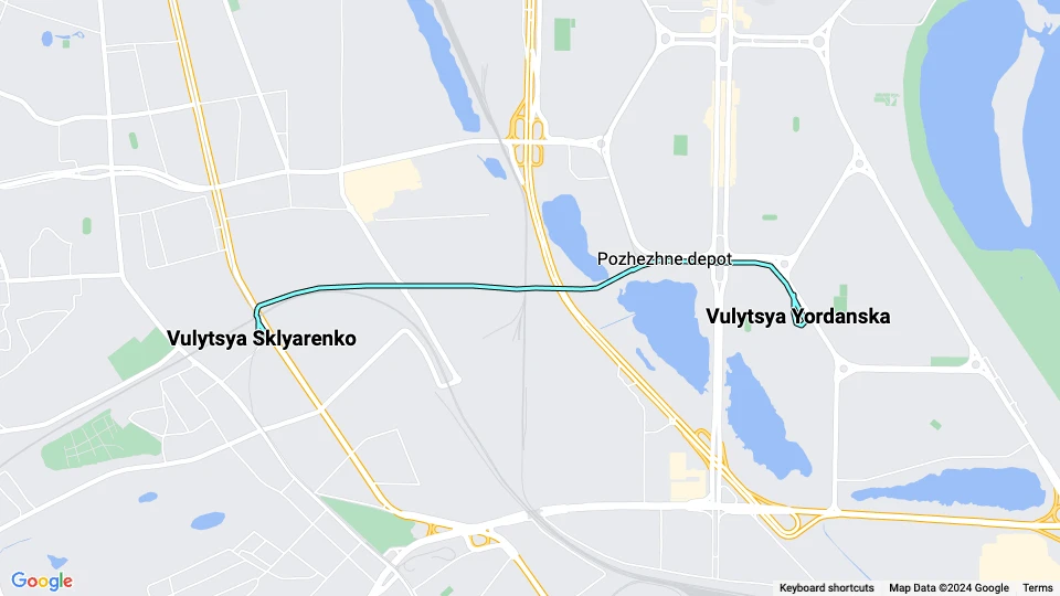 Kyiv extra line 11K: Vulytsya Sklyarenko - Vulytsya Yordanska route map