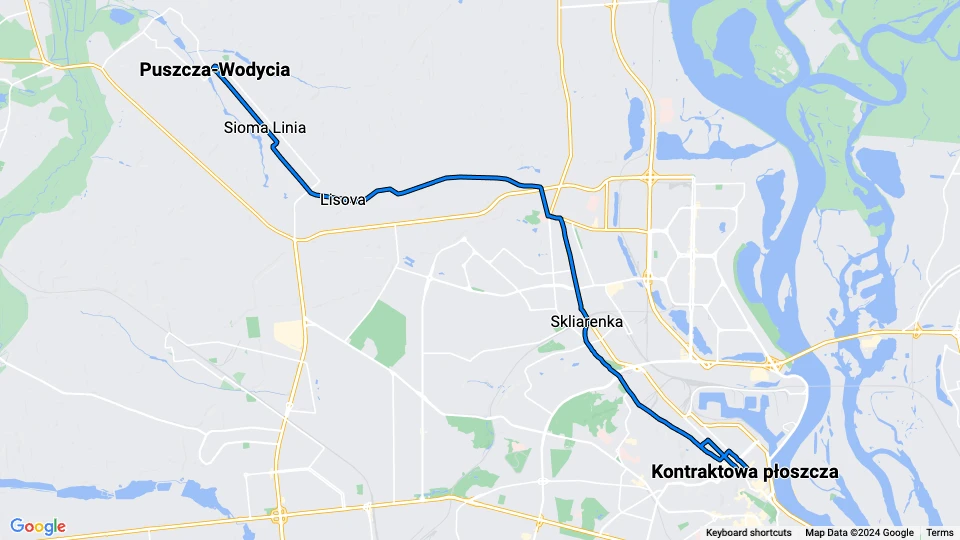 Kyiv tram line 12: Puszcza-Wodycia - Kontraktowa płoszcza route map