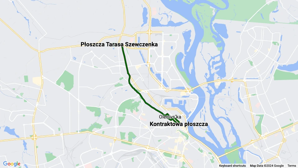 Kyiv tram line 19: Płoszcza Tarasa Szewczenka - Kontraktowa płoszcza route map