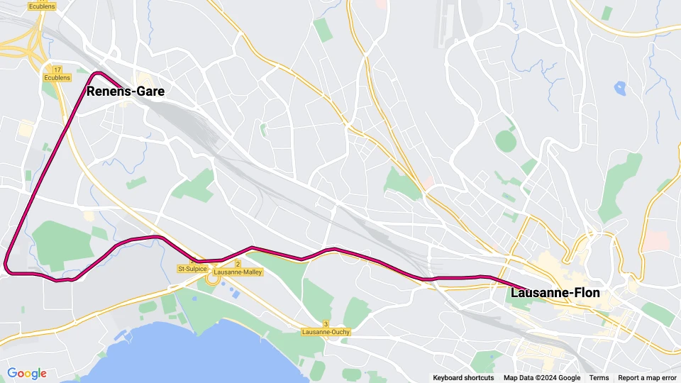 Lausanne tram line M1: Renens-Gare - Lausanne-Flon route map