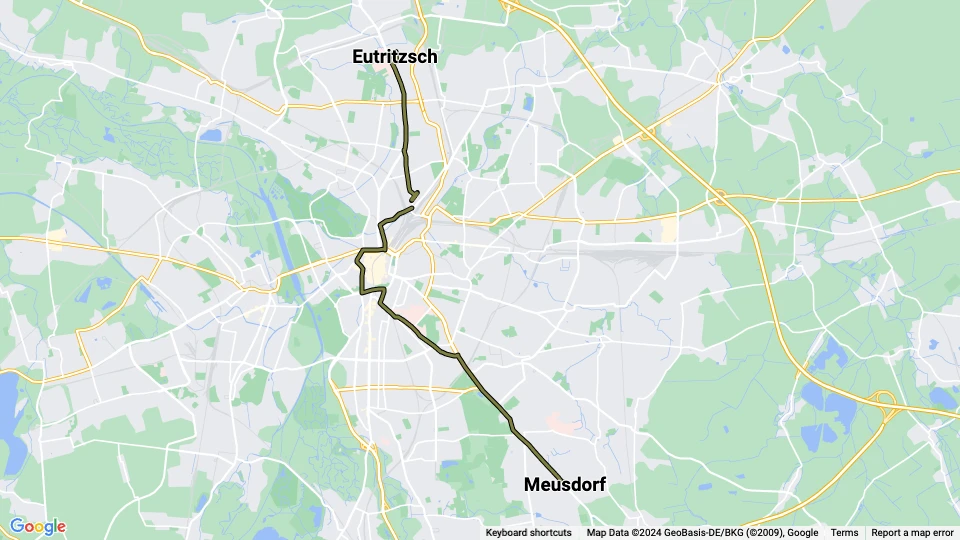 Leipzig extra line 21: Eutritzsch - Meusdorf route map