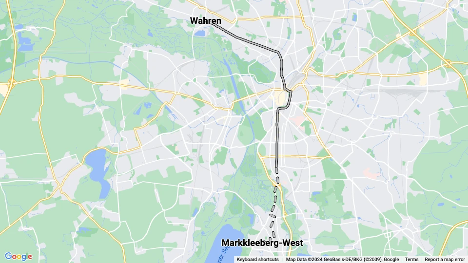 Leipzig extra line 28: Markkleeberg-West - Wahren route map