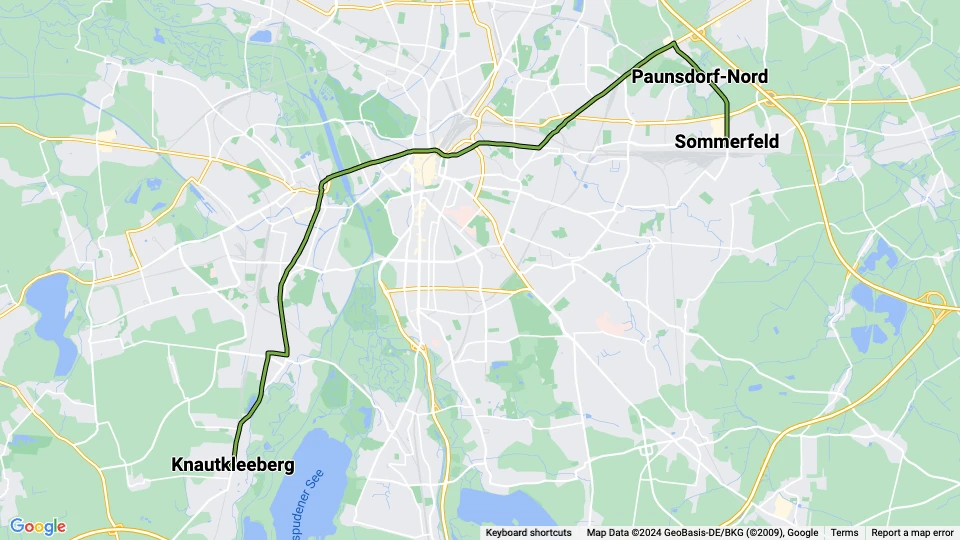 Leipzig extra line 3E: Sommerfeld - Knautkleeberg route map