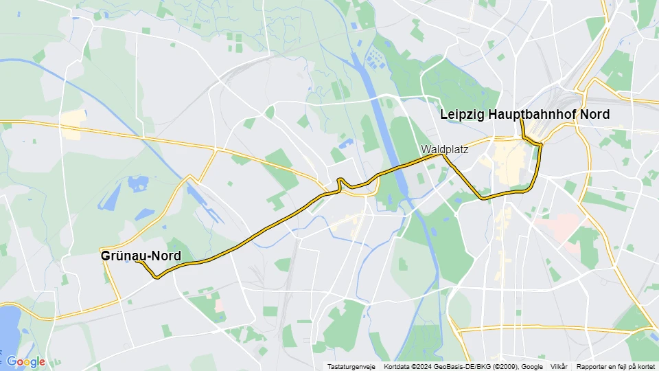 Leipzig extra line 8: Grünau-Nord - Leipzig Hauptbahnhof Nord route map