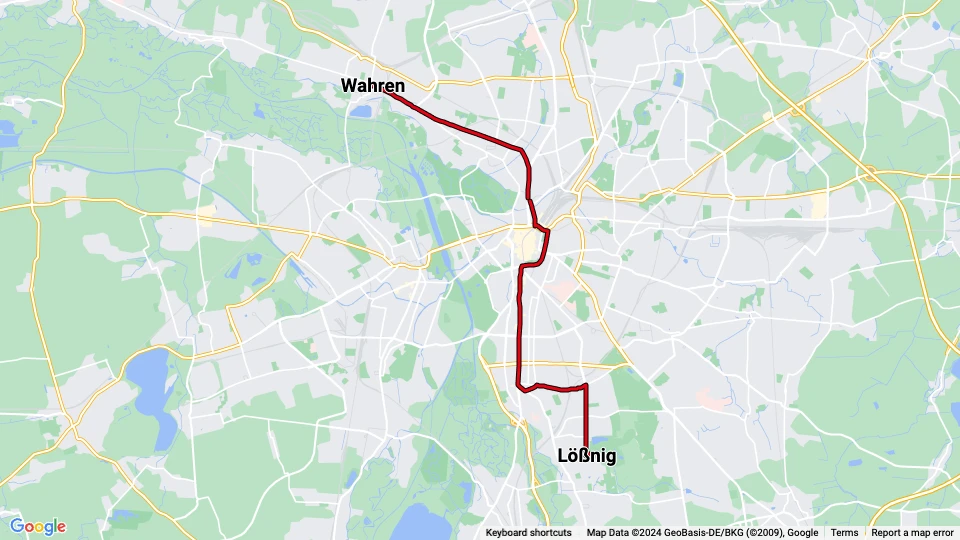 Leipzig tram line 10: Wahren - Lößnig route map