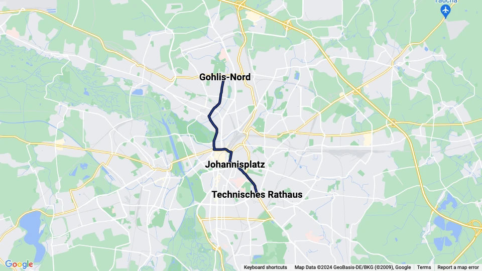 Leipzig tram line 12: Gohlis-Nord - Technisches Rathaus route map