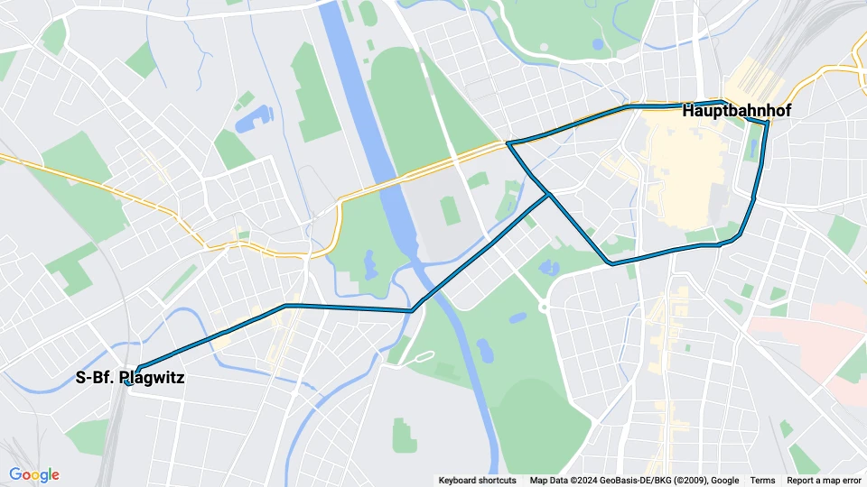 Leipzig tram line 14: S-Bf. Plagwitz - Hauptbahnhof route map