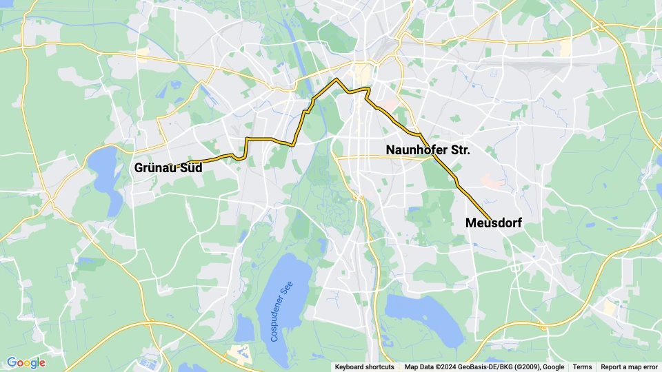 Leipzig tram line 2: Meusdorf - Grünau Süd route map