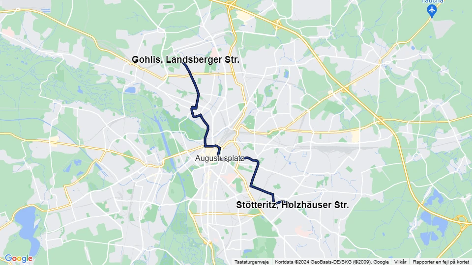 Leipzig tram line 4: Stötteritz, Holzhäuser Str. - Gohlis, Landsberger Str. route map