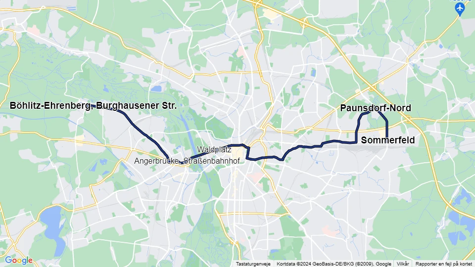 Leipzig tram line 7: Sommerfeld - Böhlitz-Ehrenberg, Burghausener Str. route map