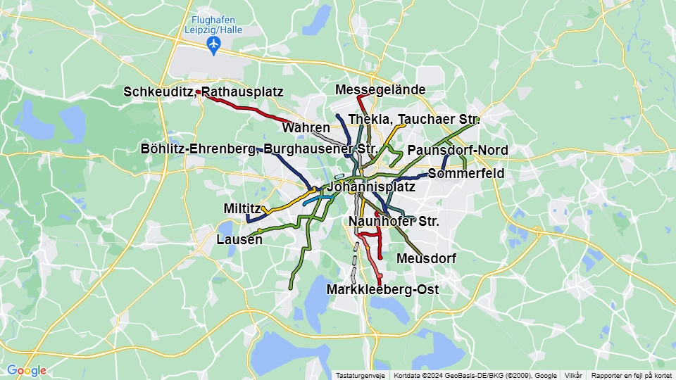 Leipziger Verkehrsbetriebe (LVB) route map