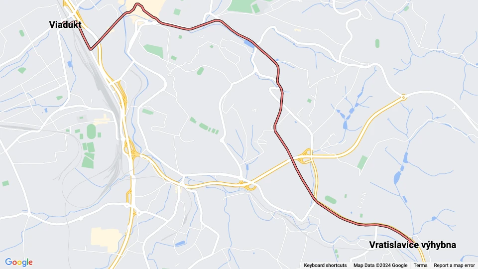 Liberec extra line 5: Viadukt - Vratislavice výhybna route map