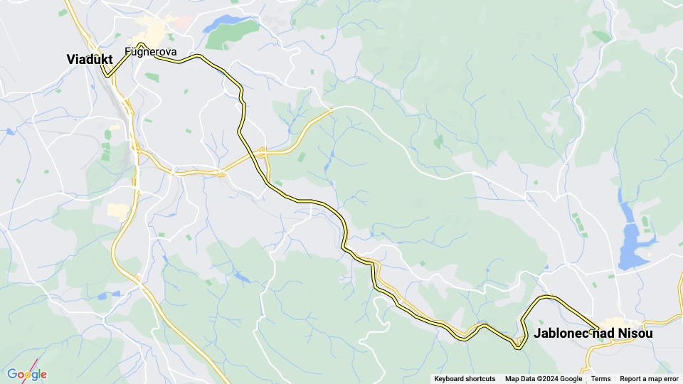 Liberec regional line 11: Viadukt - Jablonec nad Nisou route map