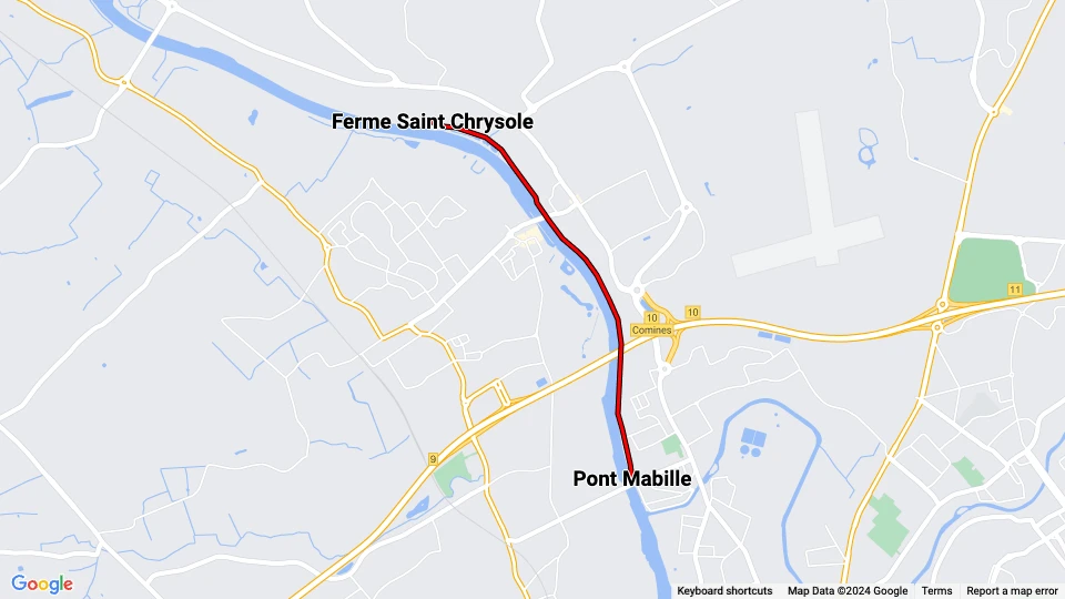 Lille museum line AMITRAM: Pont Mabille - Ferme Saint Chrysole route map