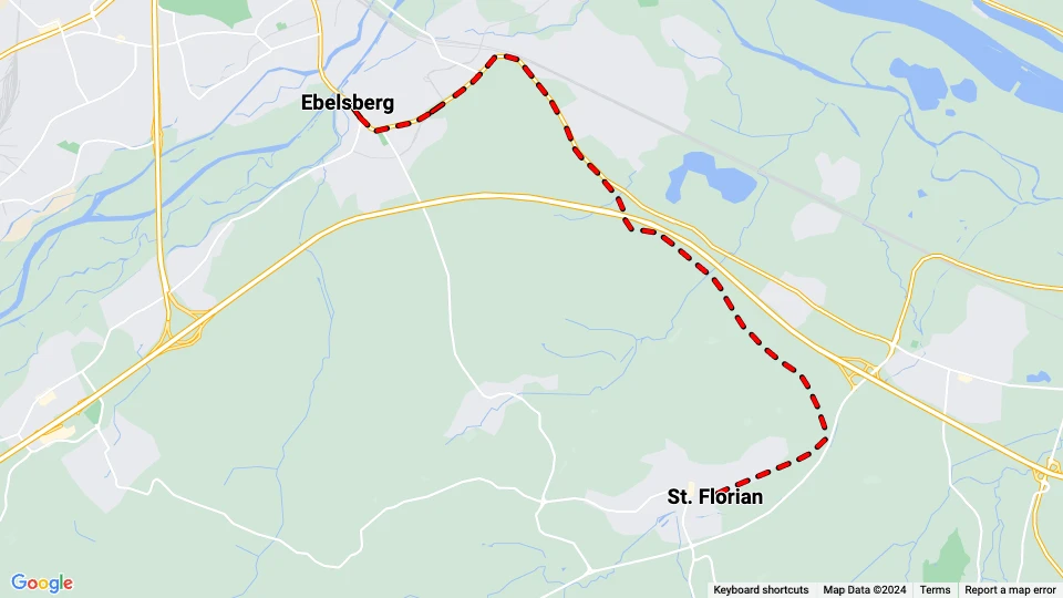 Linz Florianerbahn: Ebelsberg - St. Florian route map