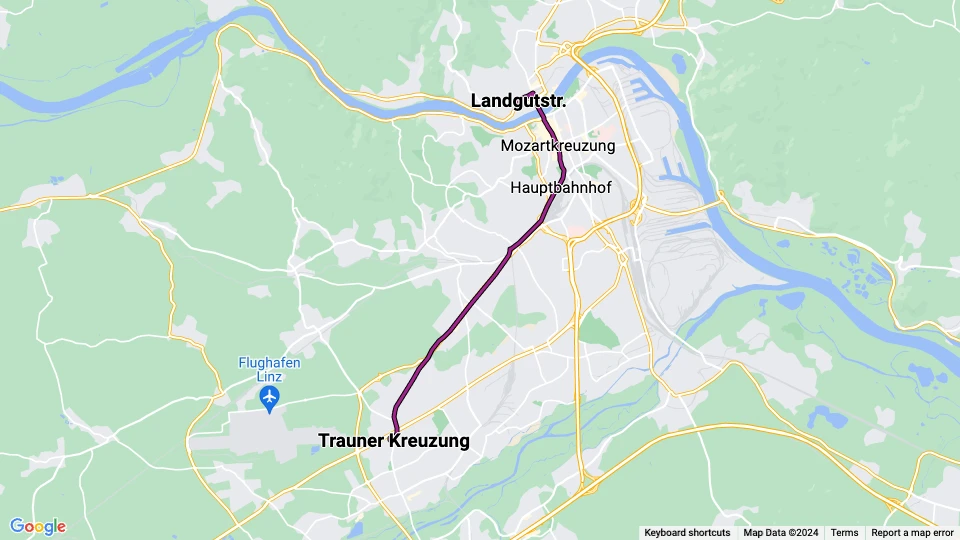Linz tram line 3: Landgutstr. - Trauner Kreuzung route map