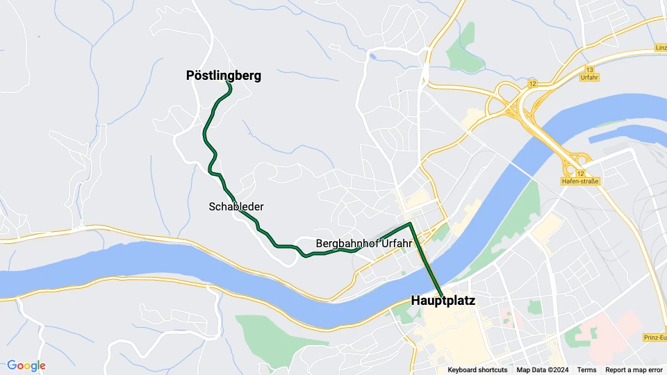 Linz tram line 50: Pöstlingberg - Hauptplatz route map