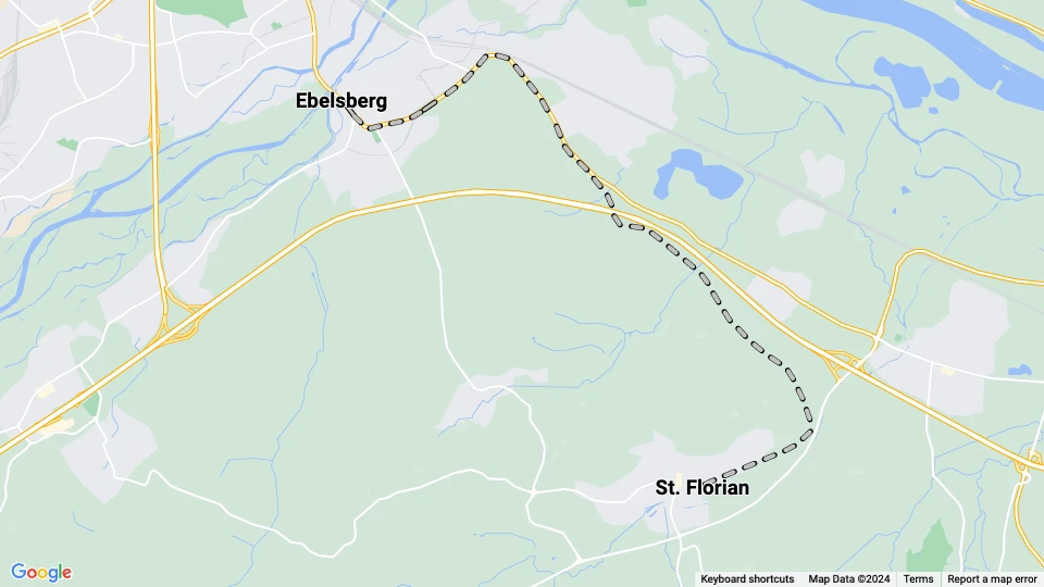 Linz tram line F: Ebelsberg - St. Florian route map