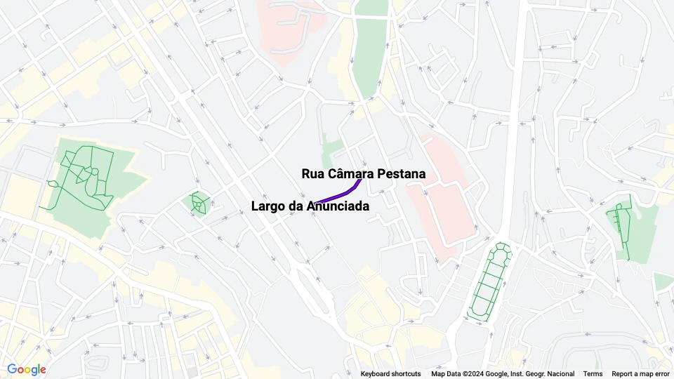 Lisbon funicular Elevador do Lavra: Largo da Anunciada - Rua Câmara Pestana route map