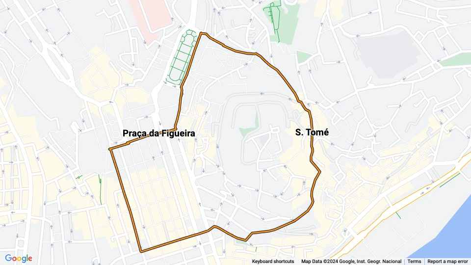 Lisbon tram line 12E: Praça da Figueira - S. Tomé route map
