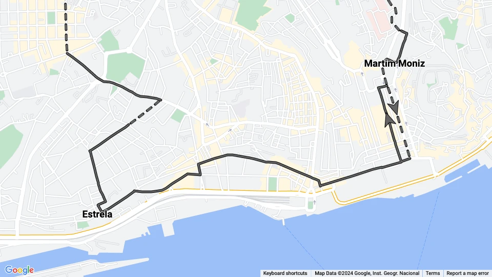 Lisbon tram line 26: Martim Moniz - Estrela route map