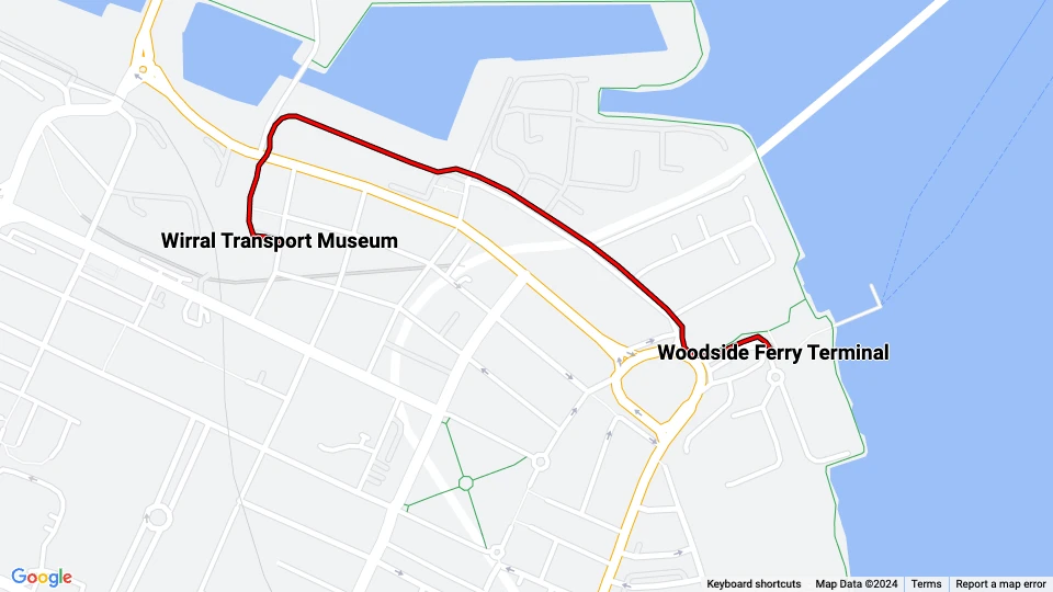 Liverpool The Line: Woodside Ferry Terminal - Wirral Transport Museum route map