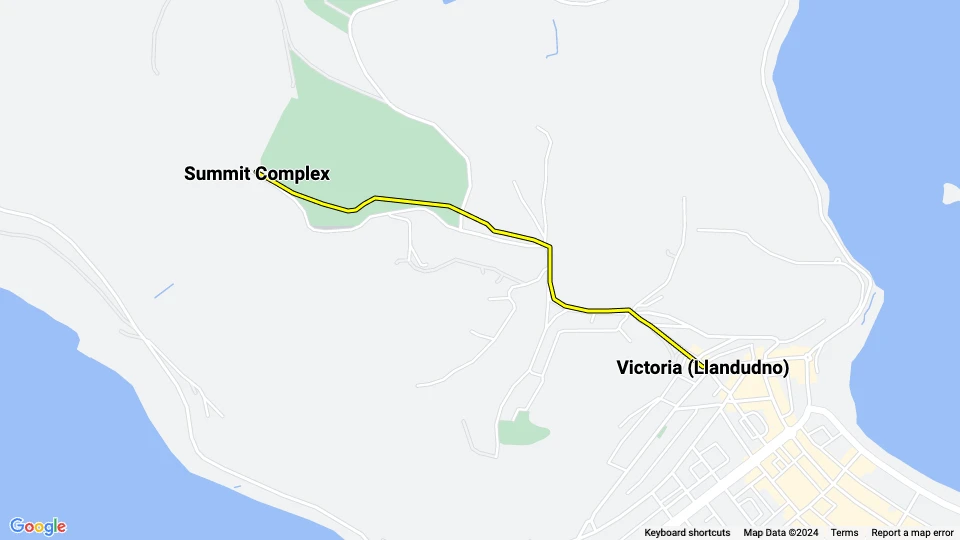 Llandudno funicular Great Orme Tramway: Summit Complex - Victoria (Llandudno) route map