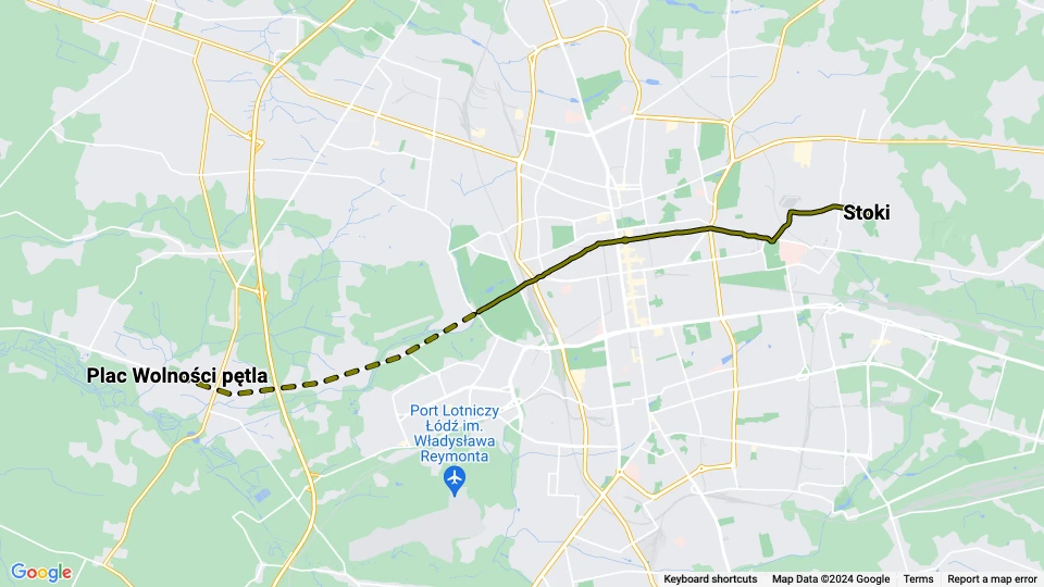 Łódź regional line 43BIS: Stoki - Plac Wolności pętla route map
