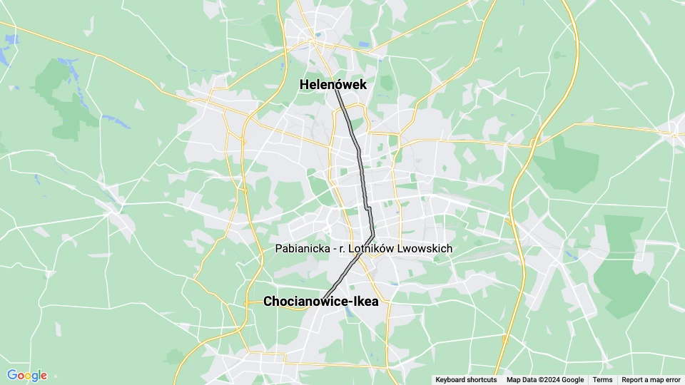 Łódź tram line 11: Helenówek - Chocianowice-Ikea route map