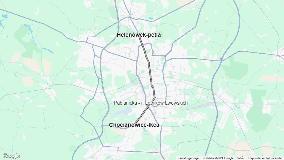 Łódź tram line 11: Helenówek-pętla - Chocianowice-Ikea route map