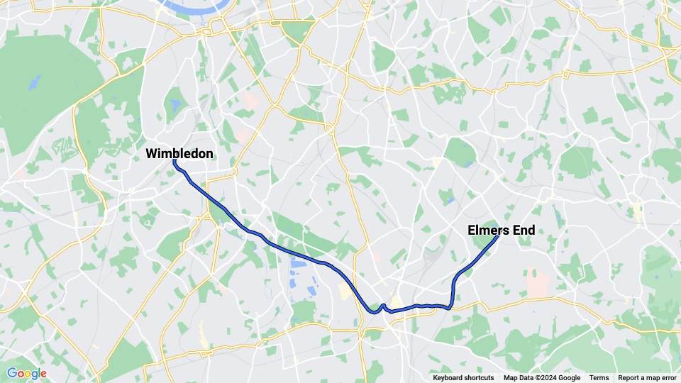 London extra line 4: Elmers End - Wimbledon route map