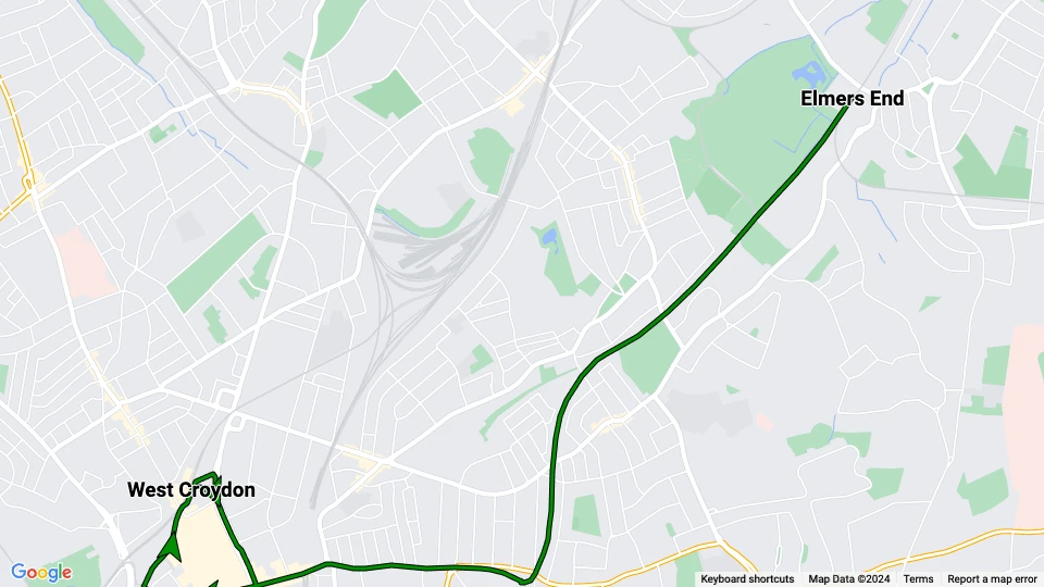 London tram line 1: Elmers End - West Croydon route map