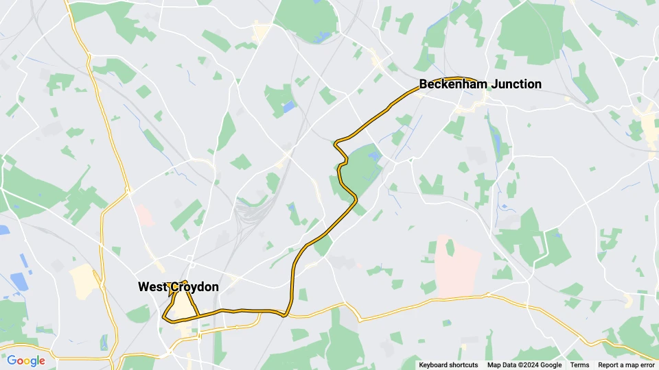 London tram line 2: West Croydon - Beckenham Junction route map