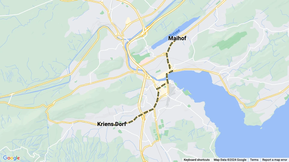 Lucerne tram line 1: Maihof - Kriens Dorf route map