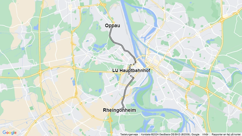 Ludwigshafen tram line 12: Oppau - Rheingönheim route map