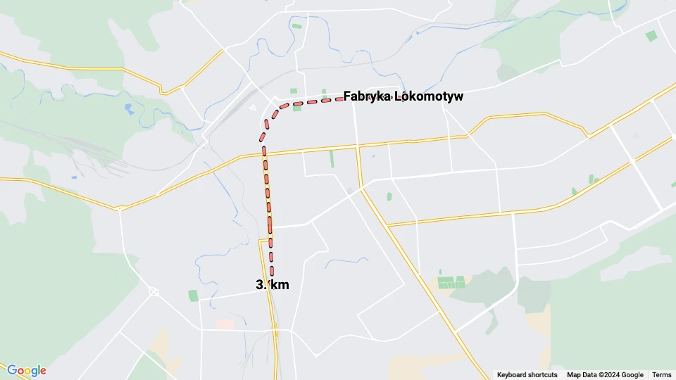 Luhansk tram line 1: 3. km - Fabryka Lokomotyw route map
