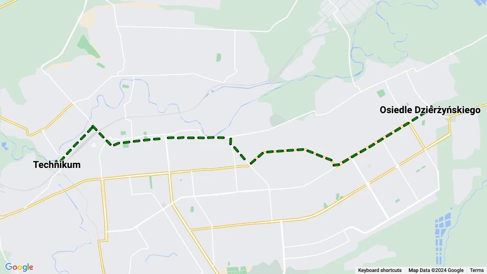 Luhansk tram line 11: Osiedle Dzierżyńskiego - Technikum route map