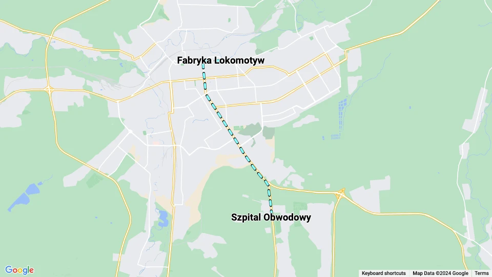 Luhansk tram line 6: Fabryka Lokomotyw - Szpital Obwodowy route map