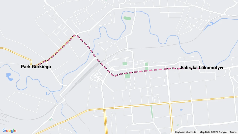 Luhansk tram line 7: Fabryka Lokomotyw - Park Gorkiego route map
