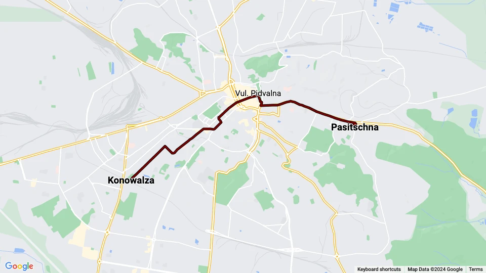 Lviv tram line 2: Konowalza - Pasitschna route map