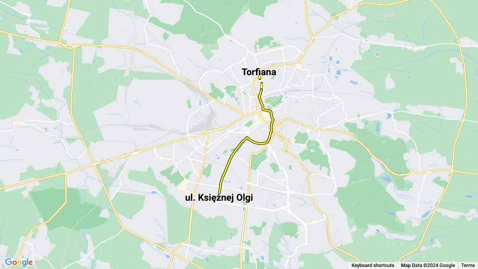 Lviv tram line 5: ul. Księżnej Olgi - Torfiana route map