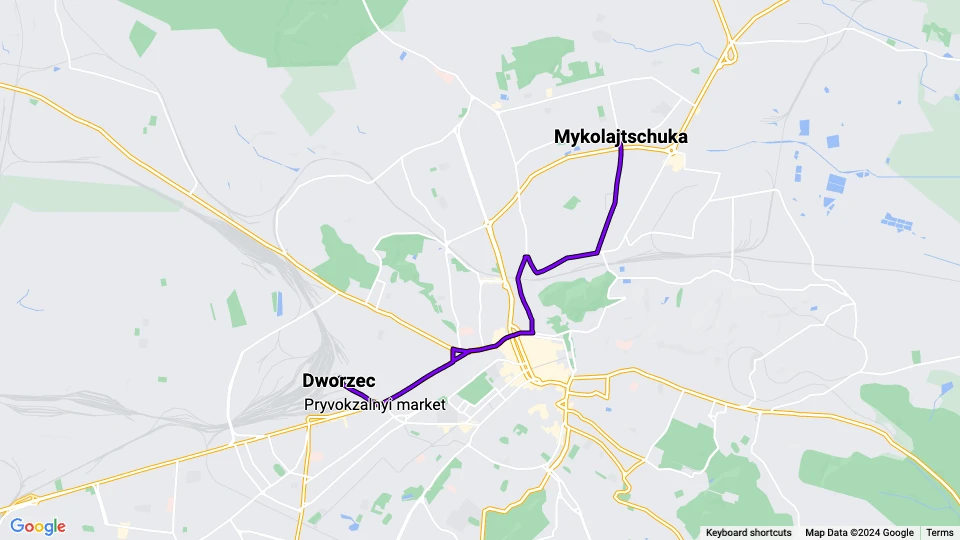 Lviv tram line 6: Dworzec - Mykolajtschuka route map