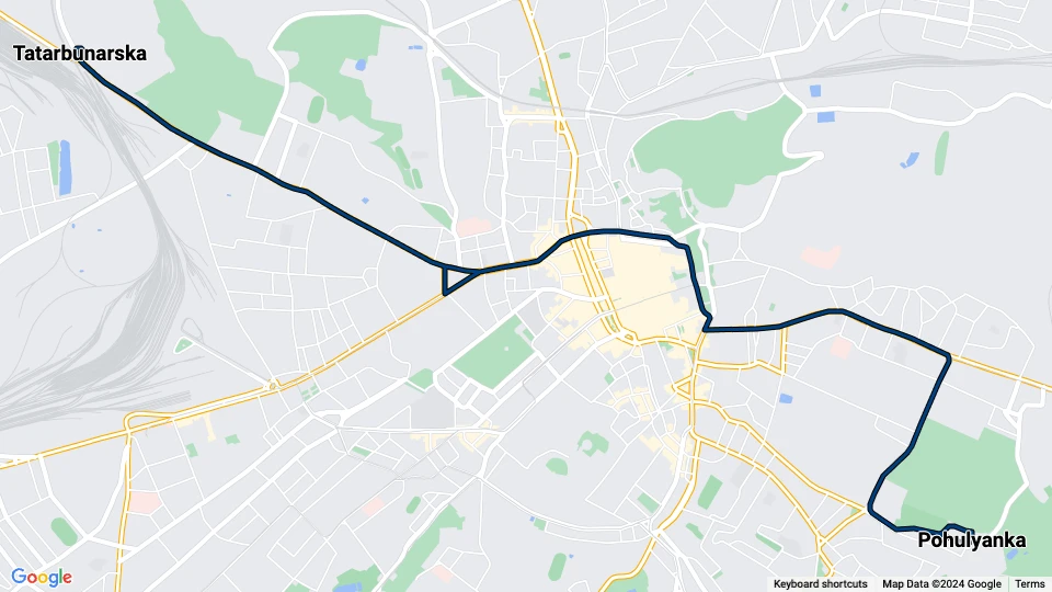 Lviv tram line 7: Pohulyanka - Tatarbunarska route map