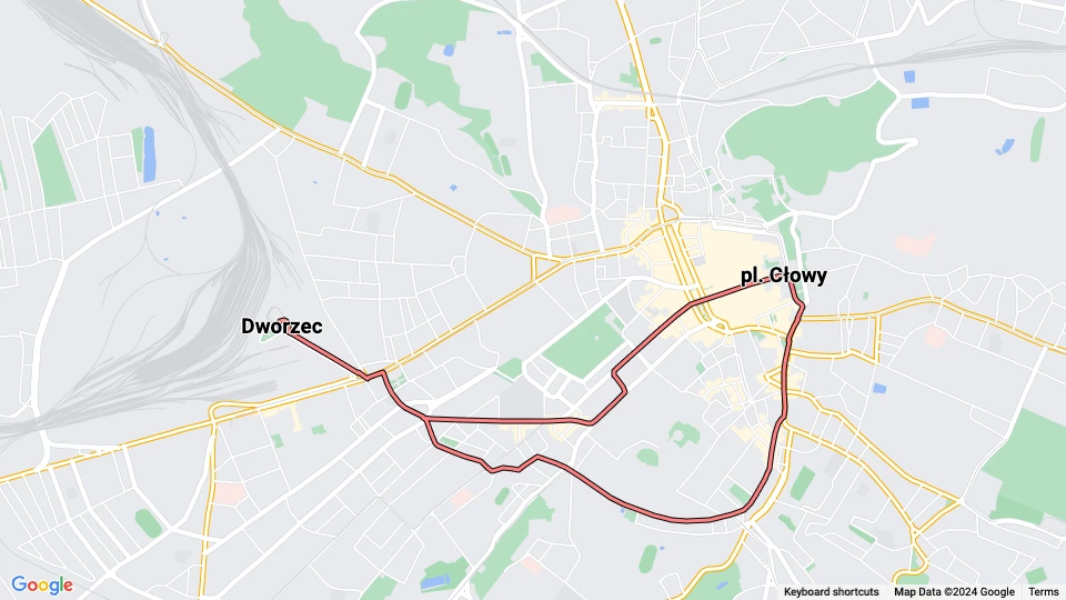 Lviv tram line 9: Dworzec - pl. Cłowy route map