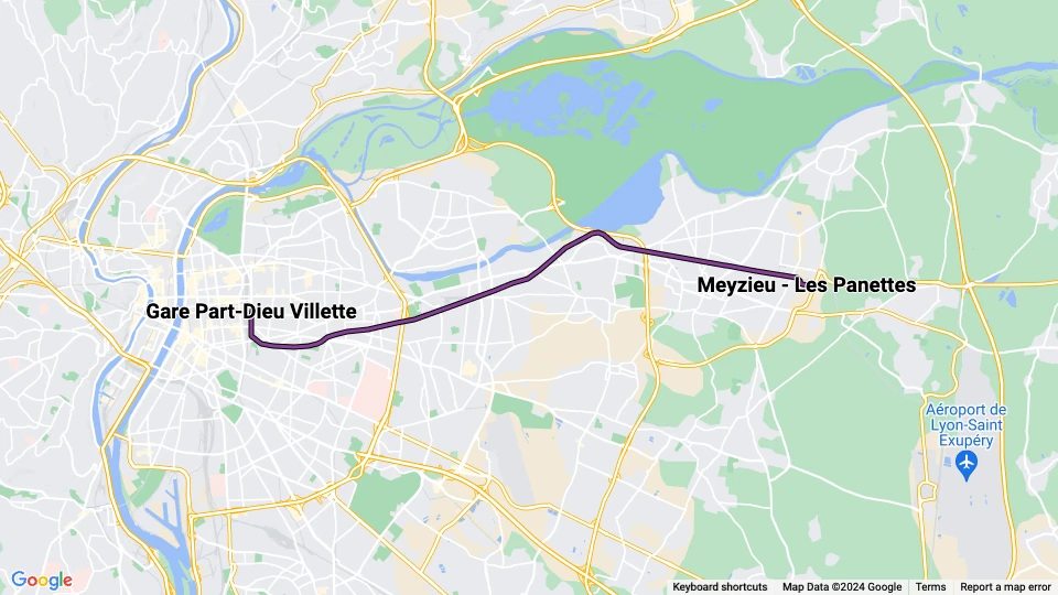 Lyon tram line T3: Gare Part-Dieu Villette - Meyzieu - Les Panettes route map