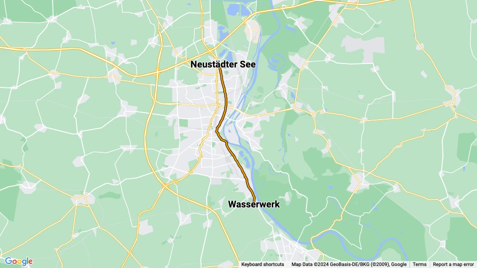 Magdeburg extra line 8: Wasserwerk - Neustädter See route map