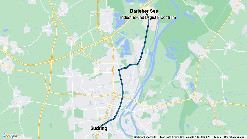 Magdeburg tram line 10: Südring - Barleber See route map